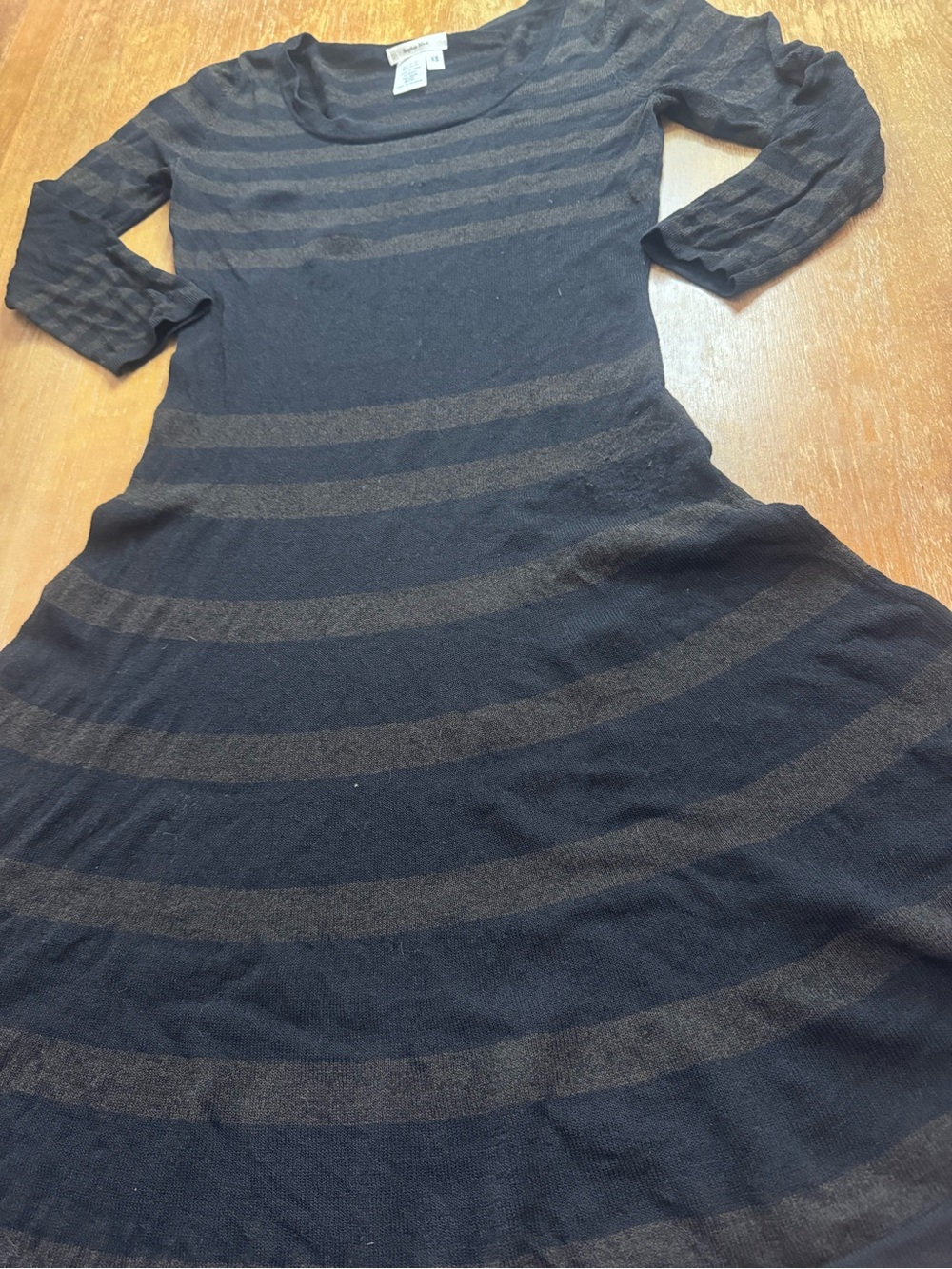 Sophie Max Black Sheer Midi Dress with Brown Stripes